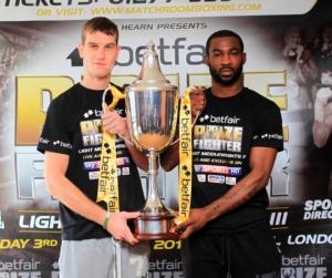 Larry Ekundayo (Right) with Craig McEwan and the Prizefighter trophy