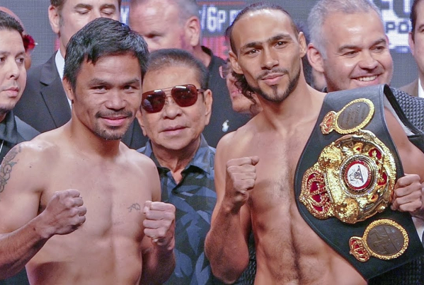 Manny Pacquiao & Keith Thurman Las Vegas weigh in (video)