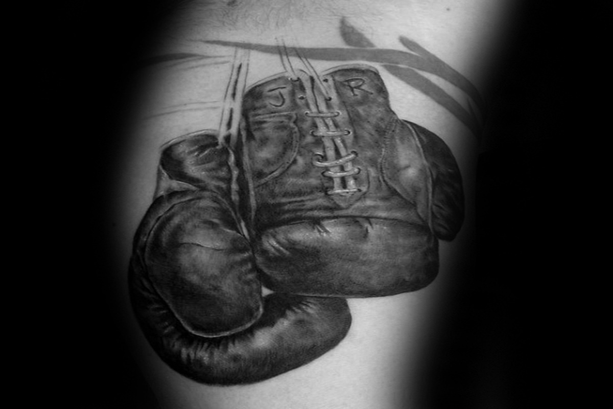 Black and white boxing gloves