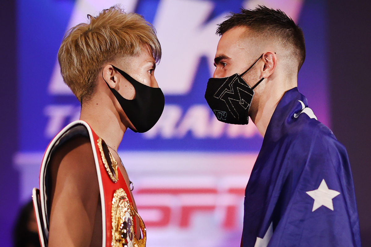 Naoya Inoue vs Jason Moloney weigh-in (Mikey Williams/Top Rank)