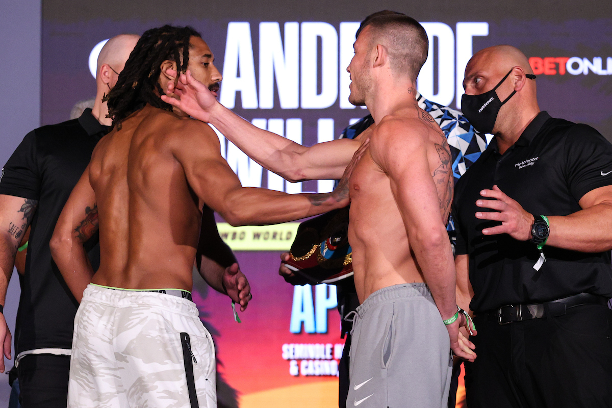 Demetrius Andrade vs Liam Williams weigh-in (Ed Mulholland/Matchroom Boxing USA)