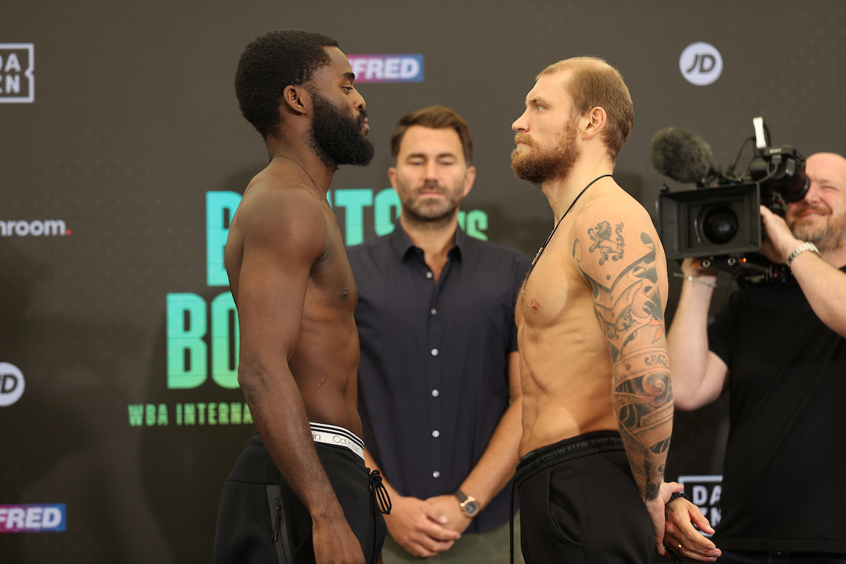 Joshua Buatsi vs Ricards Bolotniks weigh-in (Mark Robinson/Matchroom)