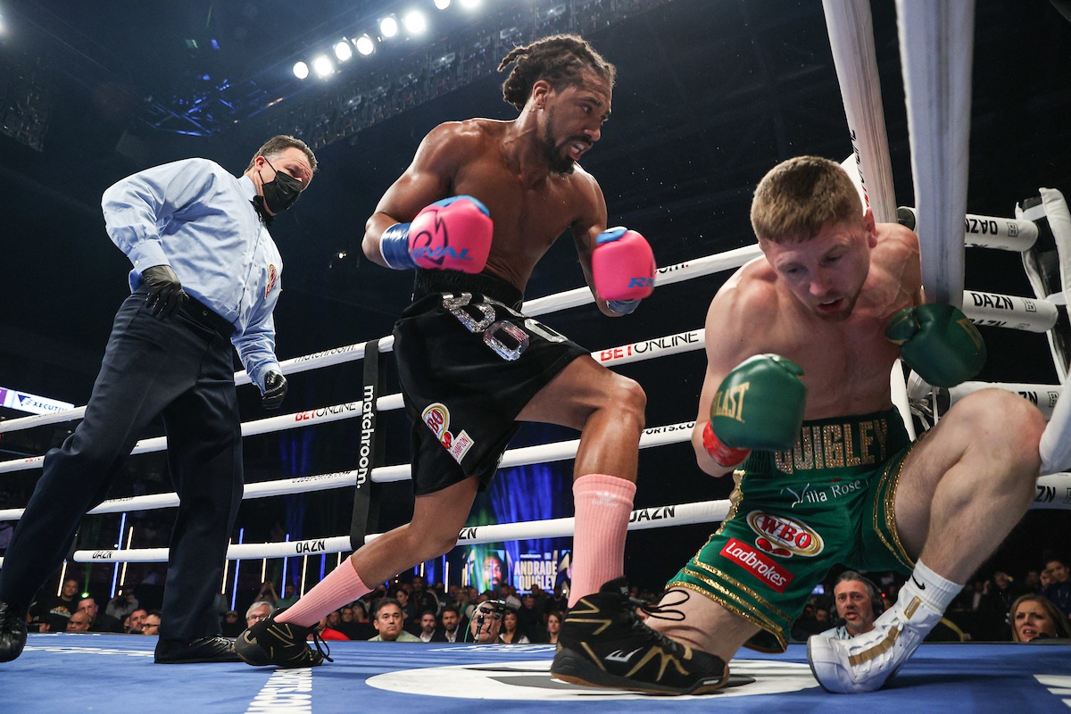 Andrade in two 2021 photo by Ed Mulholland/Matchroom.