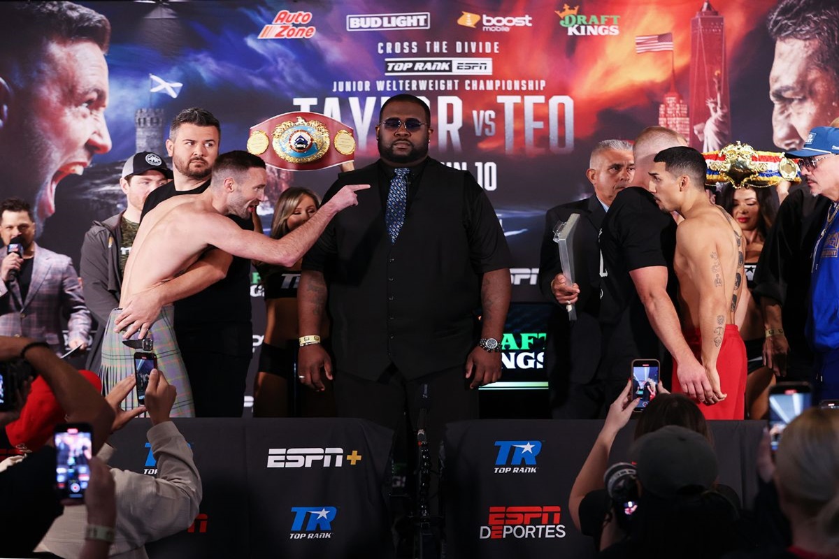 Josh Taylor Teofimo Lopez weigh-in photo by Mikey Williams