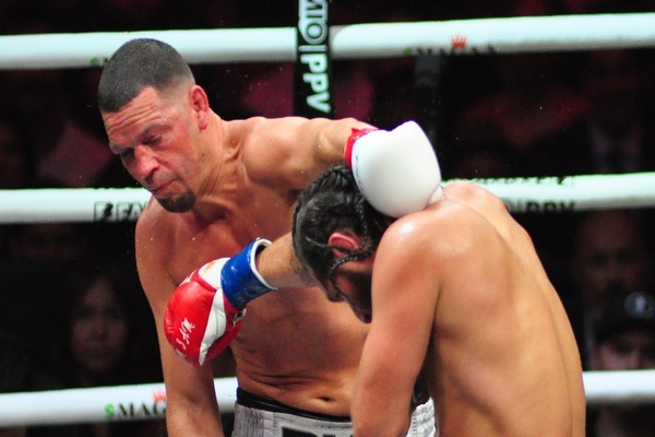 Nate Diaz and Jorge Masvidal in hard fought battle